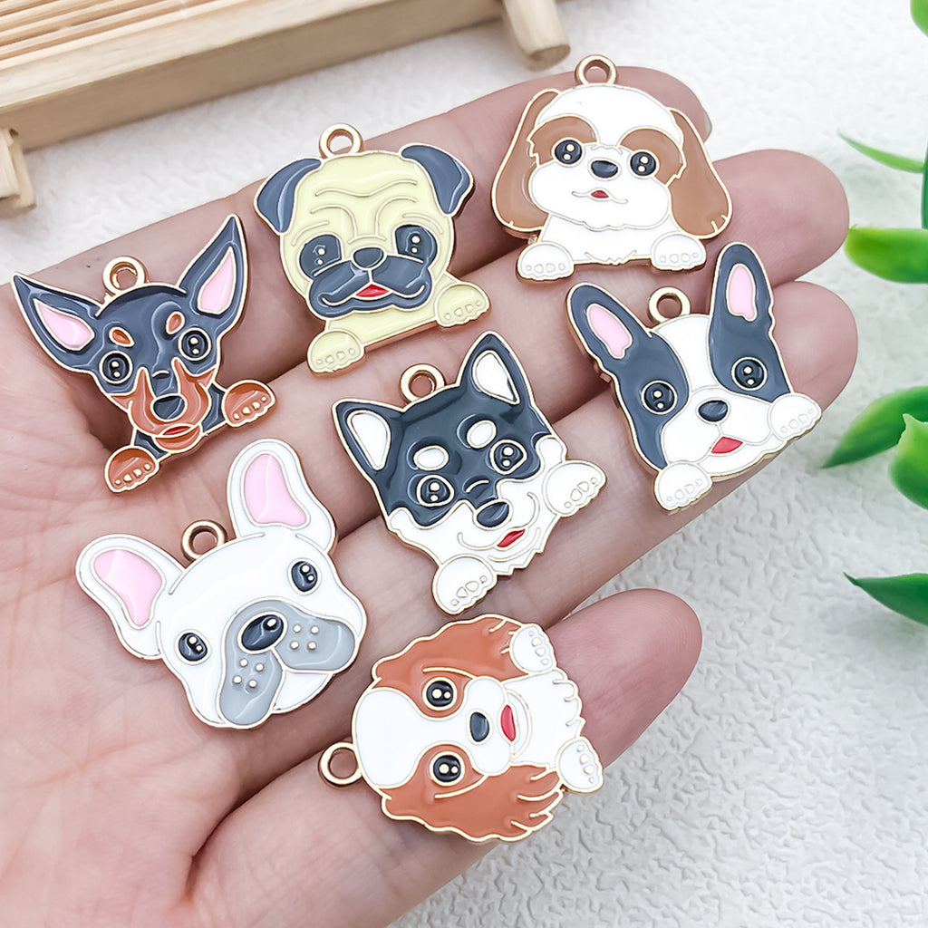 Enamel Zinc Alloy Cute Dog Charm Pendant for DIY Necklace Keychain Jewelry Making