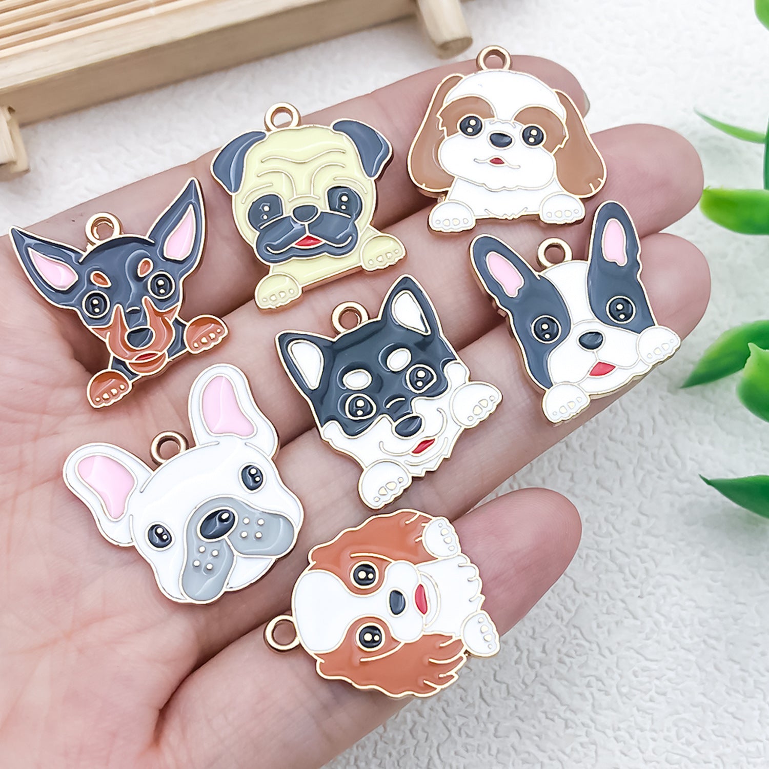 Enamel Zinc Alloy Cute Dog Charm Pendant for DIY Necklace Keychain Jewelry Making