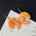 Orange Shrimp Figure Drop Earrings with Silver Tone Hooks view 2