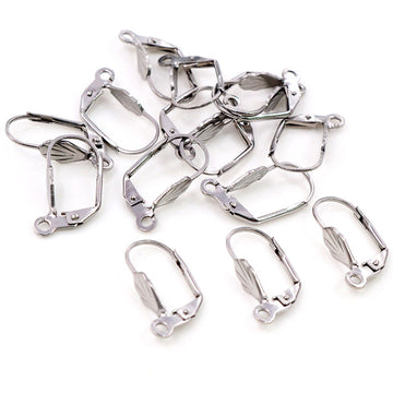 Silver Tone Leverback Earring Findings with Open Bottom Loops
