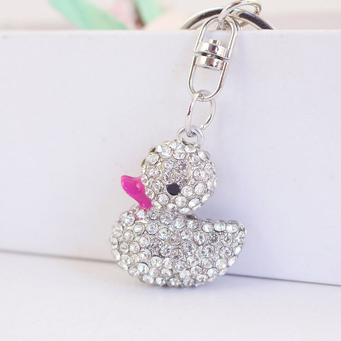 Cute 3D Rhinestone Duck Keychain, Double Sided Animal Bag Charm