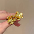 Layered Metallic Flower Stud Earrings in Gold and Silver Tones view 4