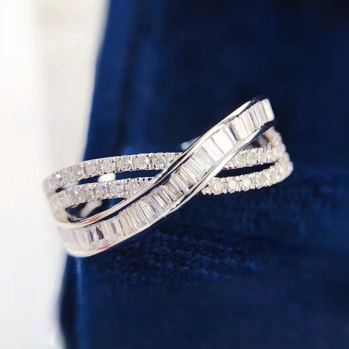 Baguette And Round Stone Crisscross Multi-Rail Ring In Silver Tone