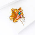 Orange Enamel Maple Leaf Brooch With Crystal Drop and Bar view 3