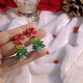 Red Bow Green Bead Christmas Tree Small Stud Earrings view 4