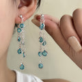 Aqua and Pink Clear Stone Silver Chain Tassel Earrings view 1