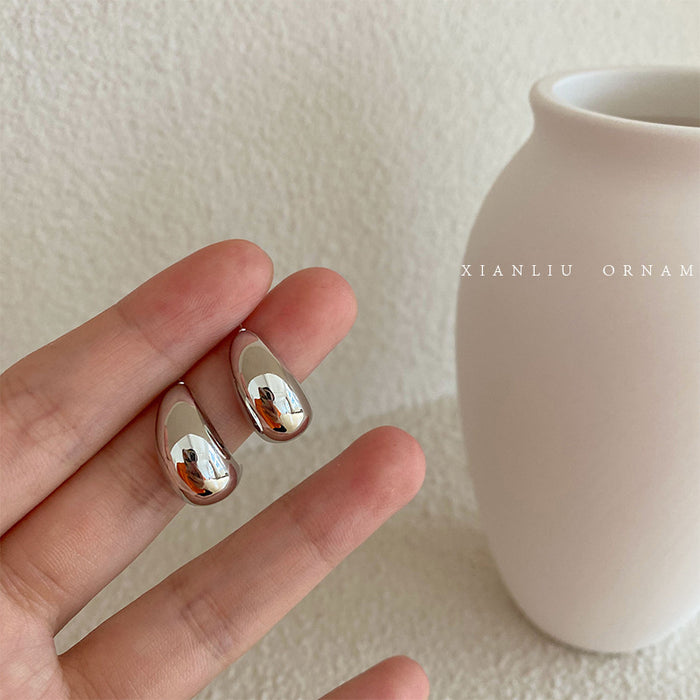 Silver Tone Polished Irregular Teardrop Chunky Stud Earrings
