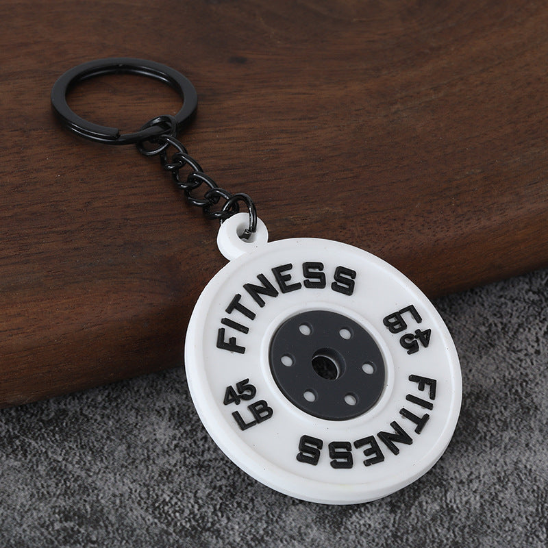 Fitness Barbell and Weight Plate Metal Keychain Gym Bag Charm
