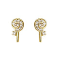 Gold Tone Clear Stone Key Mini Stud Earrings For Women view 5