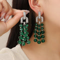 Green Crystal Look Leaf Cascade Long Stud Earrings view 1