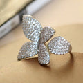 Silver Rhinestone Multi Petal Flower Open Band Ring view 2
