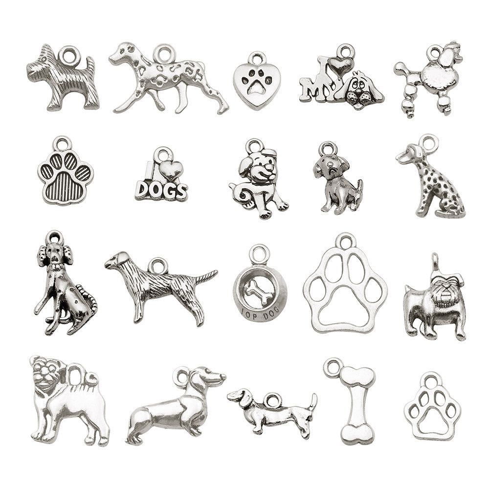 Antique Silver Zinc Alloy Dog Animal Charm Pendant for Bracelet Necklace DIY