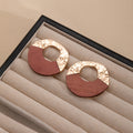 Brown Wood Look and Hammered Gold Open Disc Earrings view 3