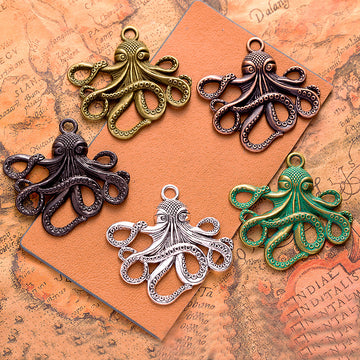 Large Detailed Octopus Metal Pendant Charm For Jewelry Making