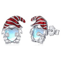 Red Hat Gnome Heart Stud Earrings in Silver Tone Polished Metal Jewelry view 3