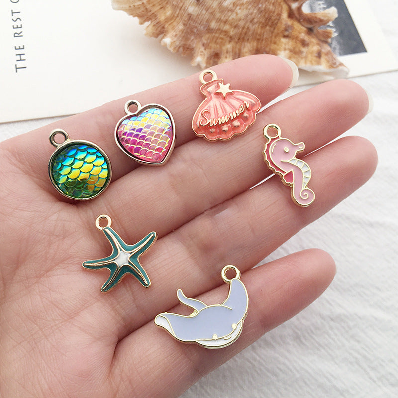 Enamel Zinc Alloy Shark Starfish Mermaid Dolphin Charm Pendant for DIY Ocean Jewelry