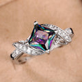 Silver Tone Square Rainbow CZ Bypass Accent Finger Ring view 2