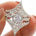 White Gold Tone V Openwork Round Halo Crystal Ring Sizes 6-10 view 4