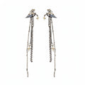 Silver Pegasus And Star Clip On Earrings With Chain Tassels view 5