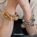 Silver Tone Layered Chain Charm Bracelet Fashion Jewelry view 1