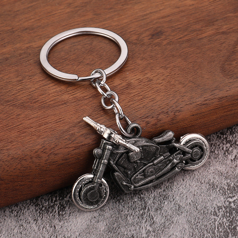 Realistic Motorcycle Metal Keychain with Moving Wheel Pendant