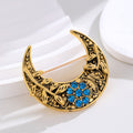 Blue Gold Tone Moon Metal Brooch Pin for Jackets and Lapels view 5