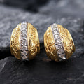 Two Tone Engraved Huggie Earrings With Central Crystal Row view 2