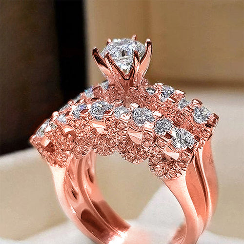 Two Band Square Stone Ring Set in Silver and Rose Gold, alternate angle.