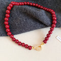 Glossy Red Beaded Necklace with Gold Tone Clasp Fashion Jewelry view 6