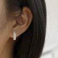Silver Tone Triple Row Clear Crystal Huggie Earrings view 3