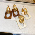 Geometric Resin Link Drop Earrings in Cream and Brown view 3