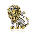 Seated Crystal Lion Animal Brooch in Gold or Silver Tone view 1