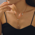 Gold Y Lariat Necklace Round Rhinestone Halo Stations view 3
