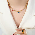 Gold Twisted Rope Necklace Multicolor Heart Charms view 1