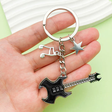Guitar, Microphone and Saxophone Charm Keychains Featuring Red Flame Across 11 Variations