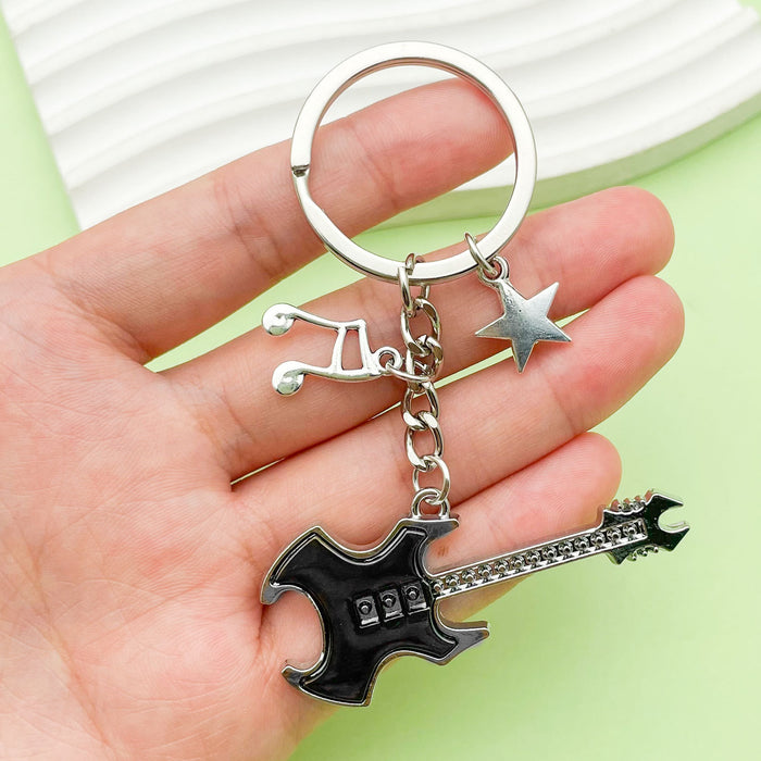 Guitar, Microphone and Saxophone Charm Keychains Featuring Red Flame Across 11 Variations