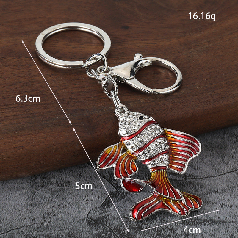 Goldfish Rhinestone Keychain Metal Car Key Ring and Women's Bag Charm