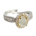 Two-Tone Open Oval Cabochon Halo Pavé Adjustable Ring view 5