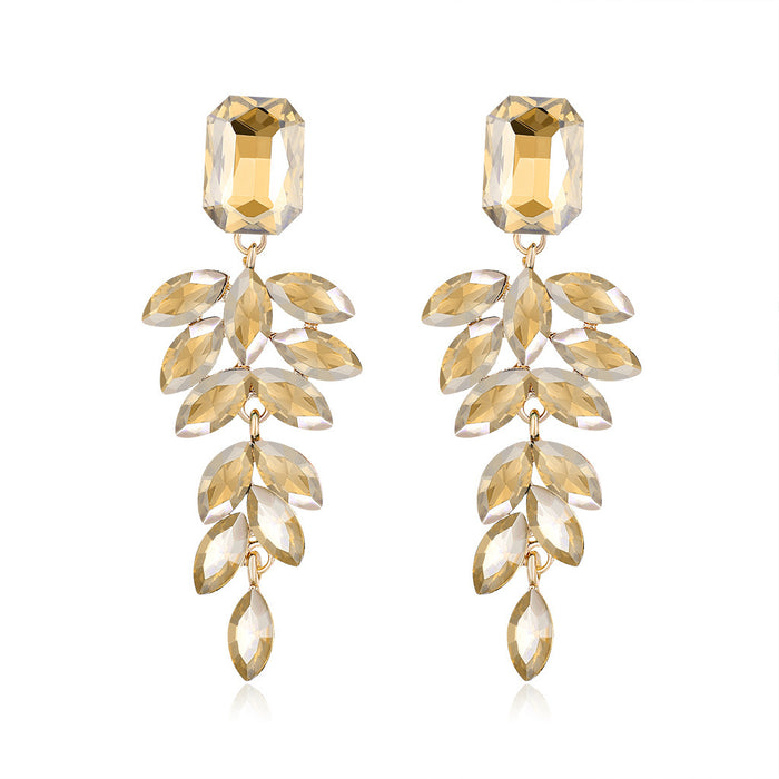 Gold Tone Champagne Leaf Drop Tassel Four Designs Metal Dangle Earrings