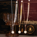 Wheat Leaf Y Lariat Necklace Glue Bead Pearl Titanium Steel view 2