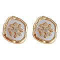 Gold Irregular Shell Flower Pave Zircon Mother-of-Pearl Stud Earrings view 5