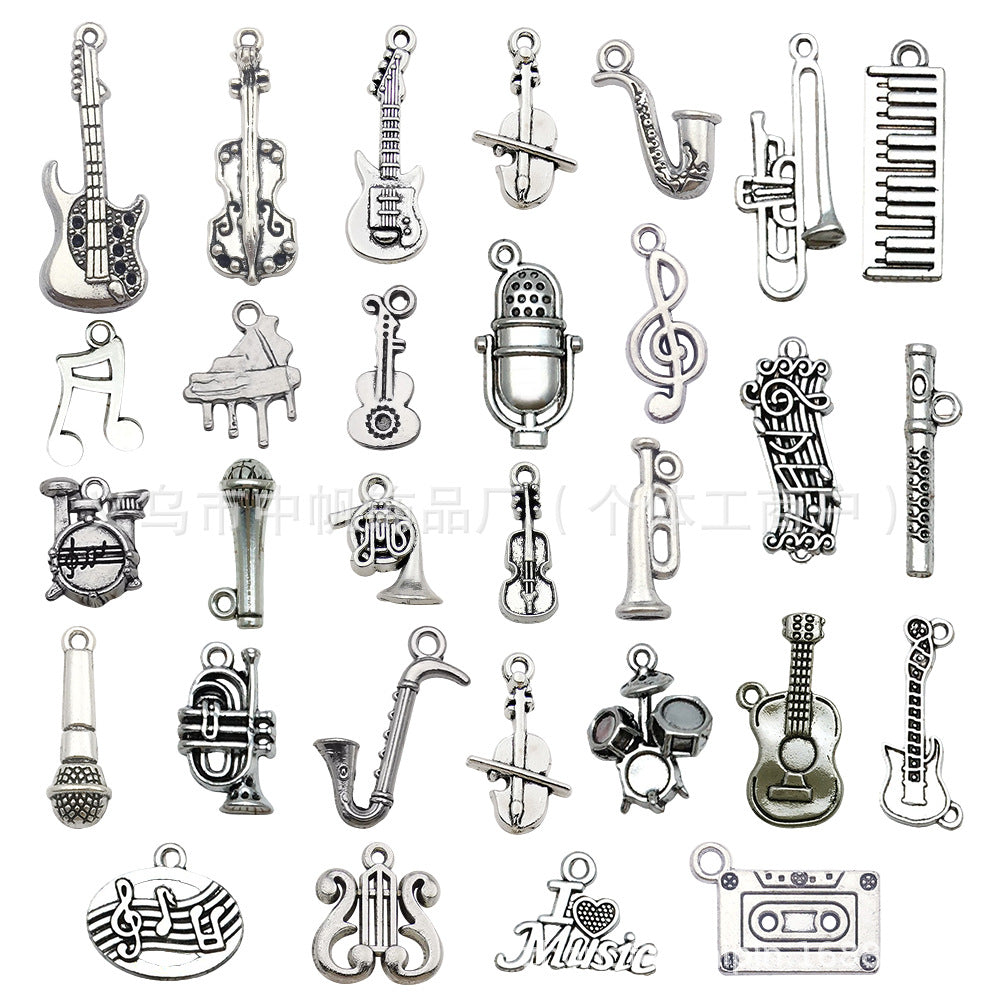 Antique Silver Zinc Alloy Music Note Instrument Microphone Charm Pendants for DIY Jewelry