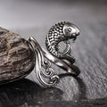Antique Silver Open Adjustable Koi Fish Wave Ring Metal view 3