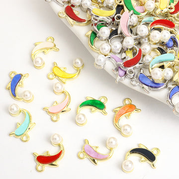 Colorful Dolphin Faux Pearl Pendant Charms in 20 Styles