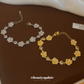Ribbed Flower Zircon Link Bracelet Gold Silver 2 Colors view 2