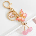 Pink Butterfly Cherry Charm Keychain with Gold Hardware view 10