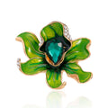 Green Gold Tone Flower Enamel Three Designs Metal Brooch Pin view 1