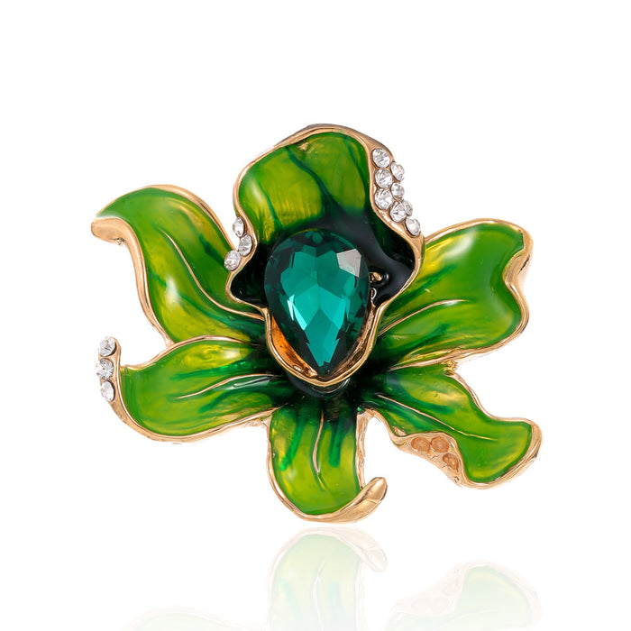 Green Gold Tone Flower Enamel Three Designs Metal Brooch Pin