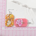Gold Tone Rectangular Floral Print Acrylic Hook Earrings in Four Colors view 5