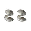 Twisted Ribbed Fan Geometric Stud Earrings Gold Silver view 5
